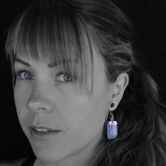 Blue Kyanite Rough Crystal  Earrings - Picture 7 of 9